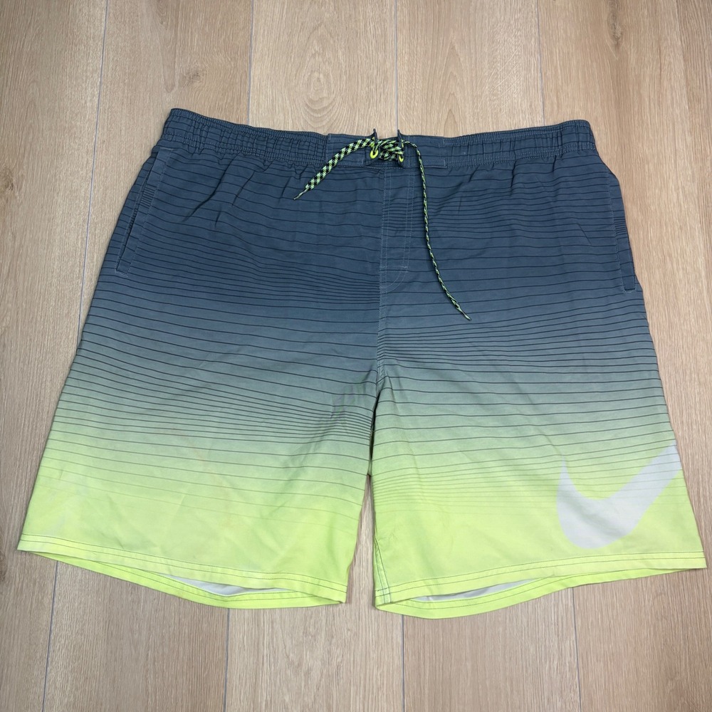 Nike Mens XXL Ombre Swim Trunks Grey Neon Yellow Striped Board Shorts 9" Inseam
